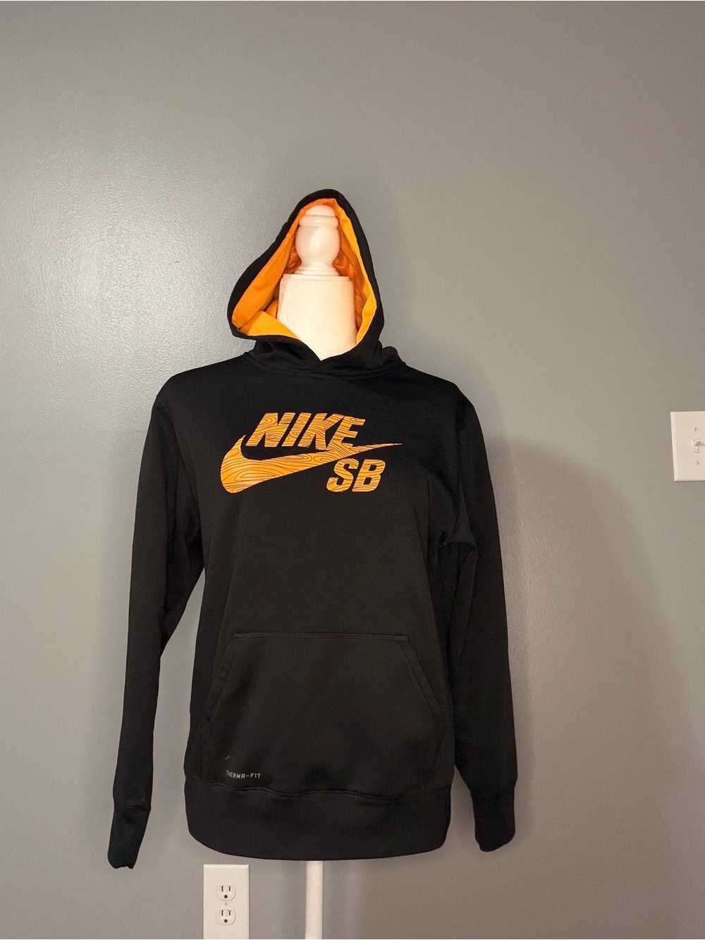 Kids Nike Black Hoodie with Orange SB Logo and Lined Hood